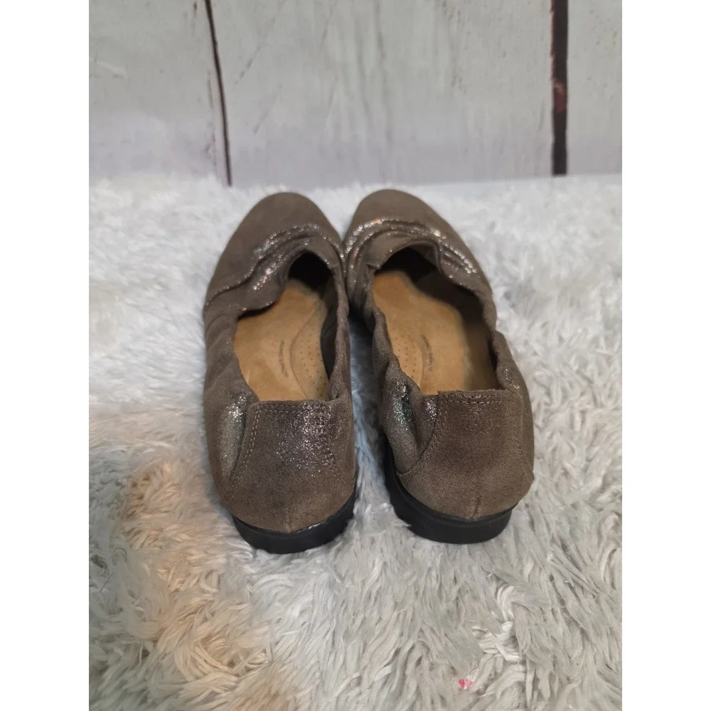 Clarks Collection Metallic Ruched Loafers Taupe Pewter Flats Womens 9.5 M 13288